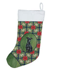 Black Italian Greyhound Christmas PoinsettIas Holiday Stocking Double-Sided Print, Polyester Suede,11x18, Made in USA