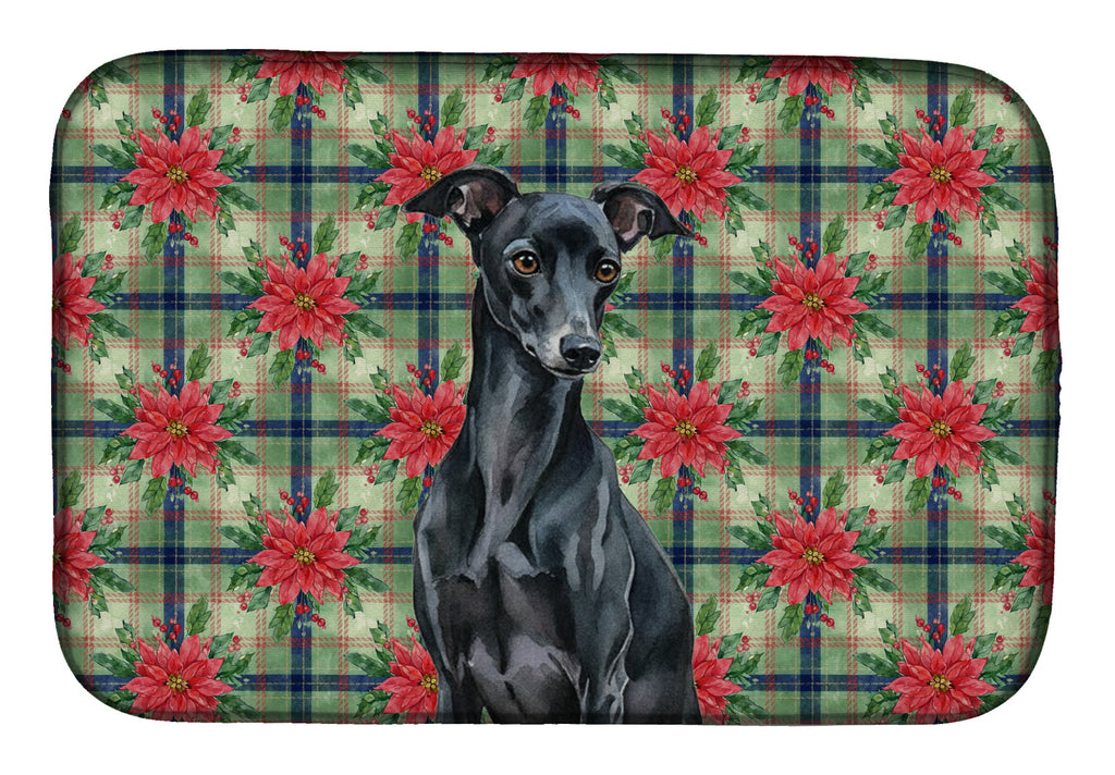 Black Italian Greyhound Christmas PoinsettIas Dish Drying Mat Absorbent Dish Drying Mat Pad for Kitchen Counter Dish Drainer Mat for Countertop, 14 x 21", Multicolor