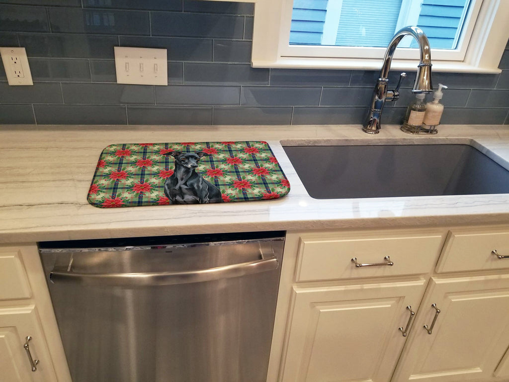 Black Italian Greyhound Christmas PoinsettIas Dish Drying Mat Absorbent Dish Drying Mat Pad for Kitchen Counter Dish Drainer Mat for Countertop, 14 x 21", Multicolor