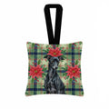 Black Italian Greyhound Christmas PoinsettIas Hanging Square Fabric Ornament 3.5 � 3.5 Decorative Door-Knob & Tree Hanger, Soft Fabric
