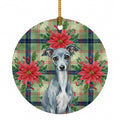 Blue Italian Greyhound Christmas PoinsettIas Ceramic Ornament Christmas Tree Hanging Decorations for Home Christmas Holiday, Party, Gift, 3 in, Multicolor