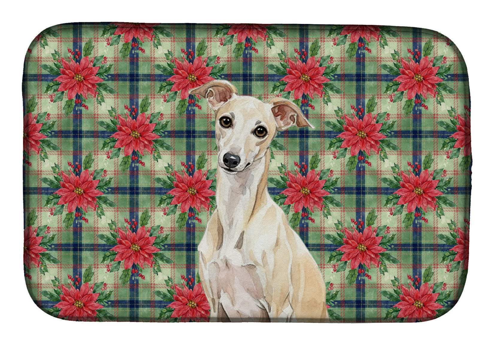 Cream Italian Greyhound Christmas PoinsettIas Dish Drying Mat Absorbent Dish Drying Mat Pad for Kitchen Counter Dish Drainer Mat for Countertop, 14 x 21", Multicolor