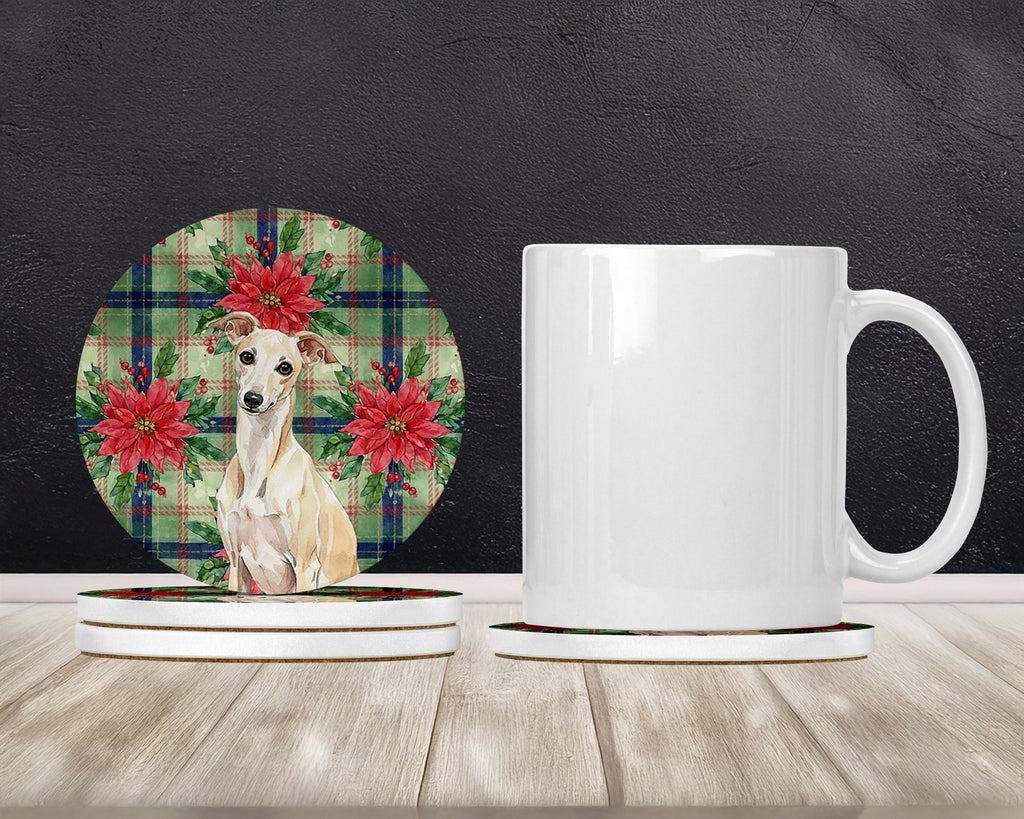 Cream Italian Greyhound Christmas PoinsettIas Large Sandstone Coasters Pack of 4 Absorbent Round Coasters Decor Gifts for Men or Women, 4 in, Multicolor