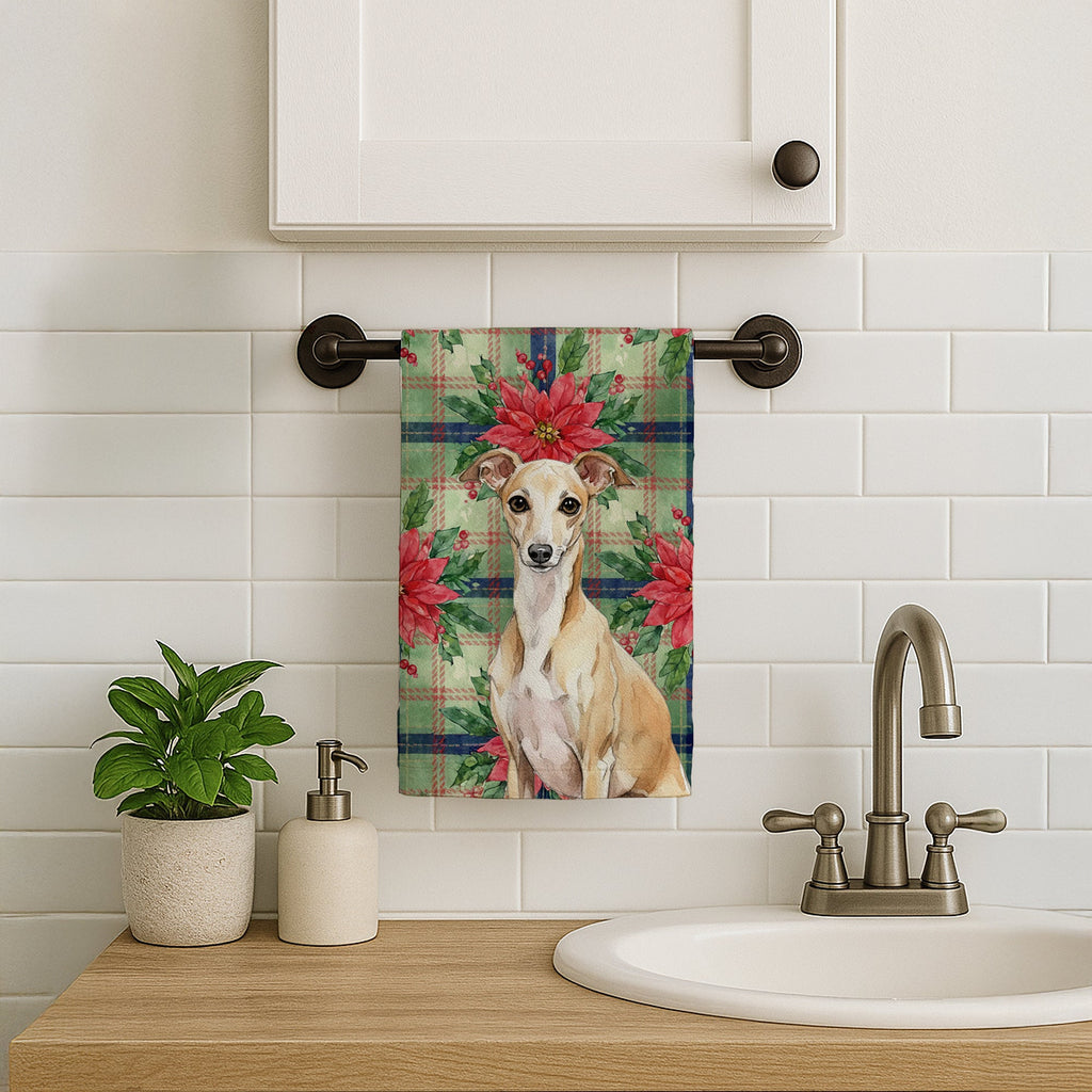 Fawn Italian Greyhound Christmas PoinsettIas Kitchen Towel Velour Plush Front and Cotton Loop Back Machine Washable