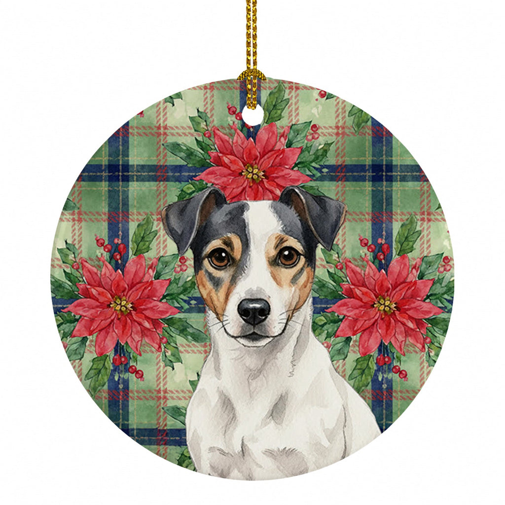 White and Black Jack Russell Terrier Christmas PoinsettIas Ceramic Ornament Christmas Tree Hanging Decorations for Home Christmas Holiday, Party, Gift, 3 in, Multicolor