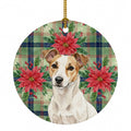 White and Tan Jack Russell Terrier Christmas PoinsettIas Ceramic Ornament Christmas Tree Hanging Decorations for Home Christmas Holiday, Party, Gift, 3 in, Multicolor