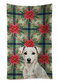 White Jack Russell Terrier Christmas PoinsettIas Kitchen Towel Velour Plush Front and Cotton Loop Back Machine Washable