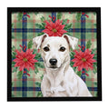 White Jack Russell Terrier Christmas PoinsettIas Framed Metal Print Bathroom, Kitchen, Office, Home Decor Wall Art Ready to Hang, Square, 8X8