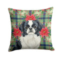 Black and White Japanese Chin Christmas PoinsettIas Decorative Throw Pillow 14x14 Indoor Outdoor Accent Cushion, Fabric Cover with Insert for Sofa, Bed, Porch & Living Room