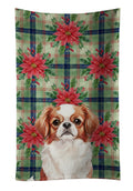 Red and White Japanese Chin Christmas PoinsettIas Kitchen Towel Velour Plush Front and Cotton Loop Back Machine Washable