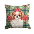 Red and White Japanese Chin Christmas PoinsettIas Decorative Throw Pillow 18x18 Indoor Outdoor Accent Cushion, Fabric Cover with Insert for Sofa, Bed, Porch & Living Room