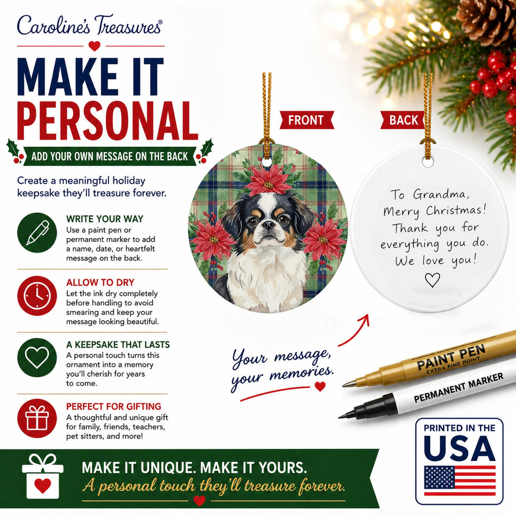 Tricolor Japanese Chin Christmas PoinsettIas Ceramic Ornament Christmas Tree Hanging Decorations for Home Christmas Holiday, Party, Gift, 3 in, Multicolor