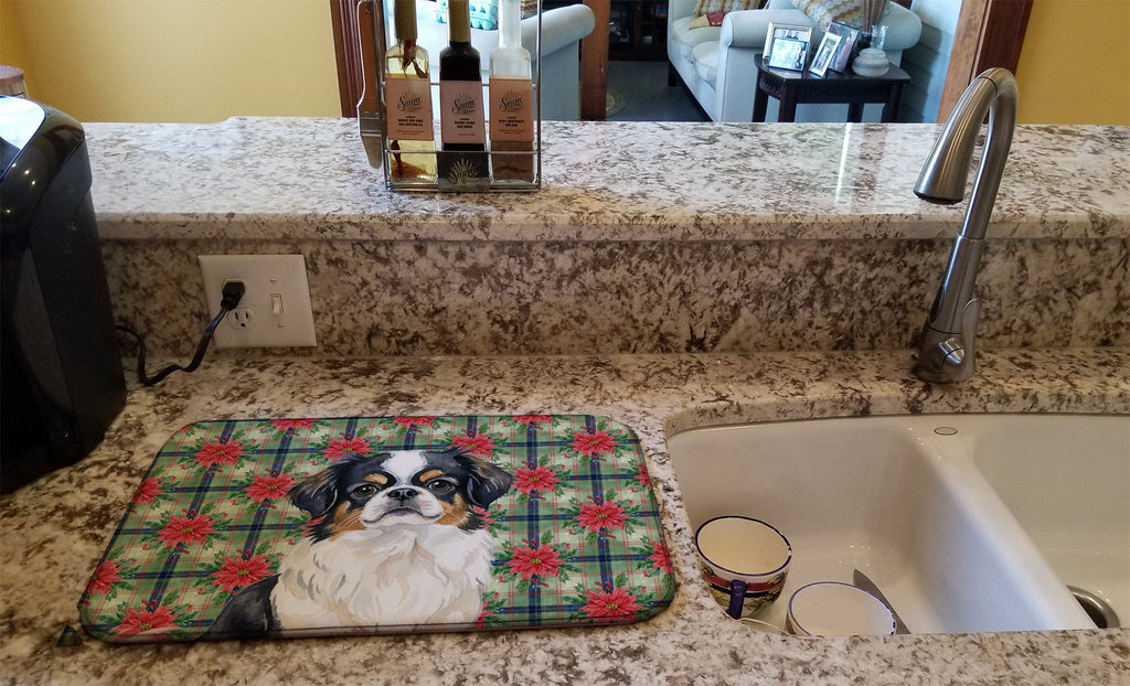 Tricolor Japanese Chin Christmas PoinsettIas Dish Drying Mat Absorbent Dish Drying Mat Pad for Kitchen Counter Dish Drainer Mat for Countertop, 14 x 21", Multicolor