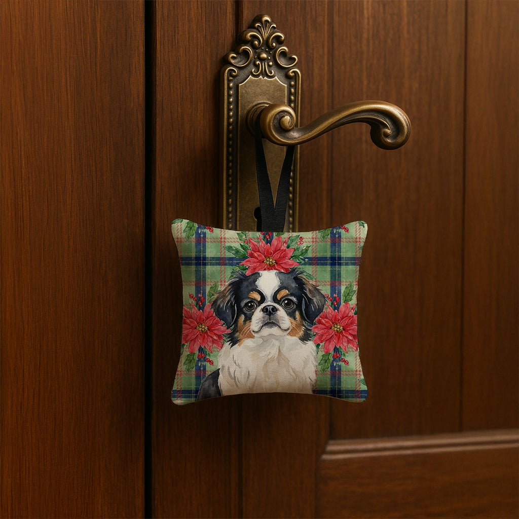 Tricolor Japanese Chin Christmas PoinsettIas Hanging Square Fabric Ornament 3.5 � 3.5 Decorative Door-Knob & Tree Hanger, Soft Fabric