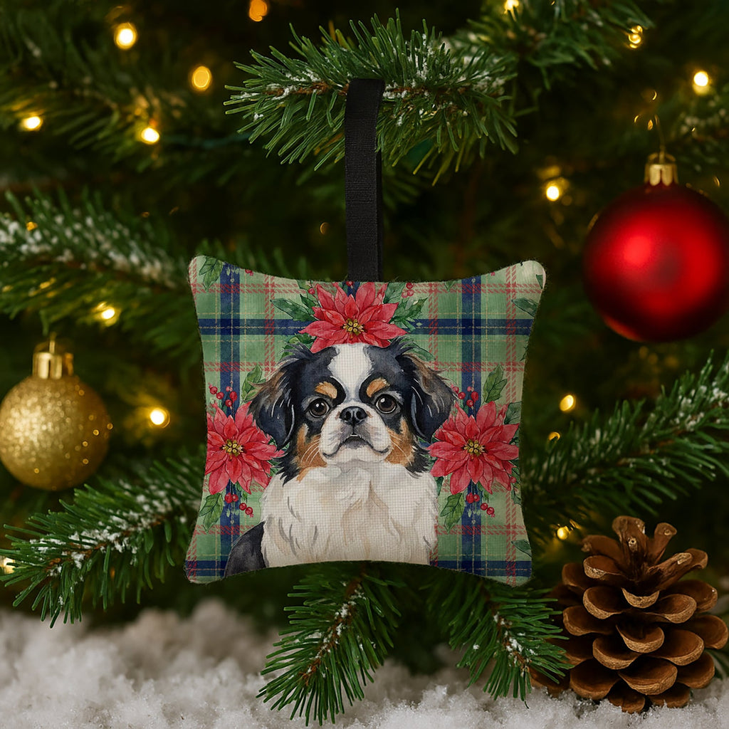 Tricolor Japanese Chin Christmas PoinsettIas Hanging Square Fabric Ornament 3.5 � 3.5 Decorative Door-Knob & Tree Hanger, Soft Fabric