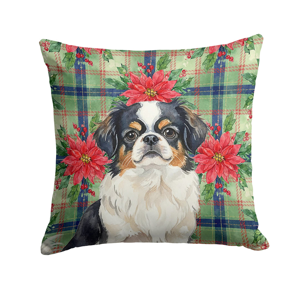 Tricolor Japanese Chin Christmas PoinsettIas Decorative Throw Pillow 18x18 Indoor Outdoor Accent Cushion, Fabric Cover with Insert for Sofa, Bed, Porch & Living Room