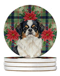 Tricolor Japanese Chin Christmas PoinsettIas Large Sandstone Coasters Pack of 4 Absorbent Round Coasters Decor Gifts for Men or Women, 4 in, Multicolor
