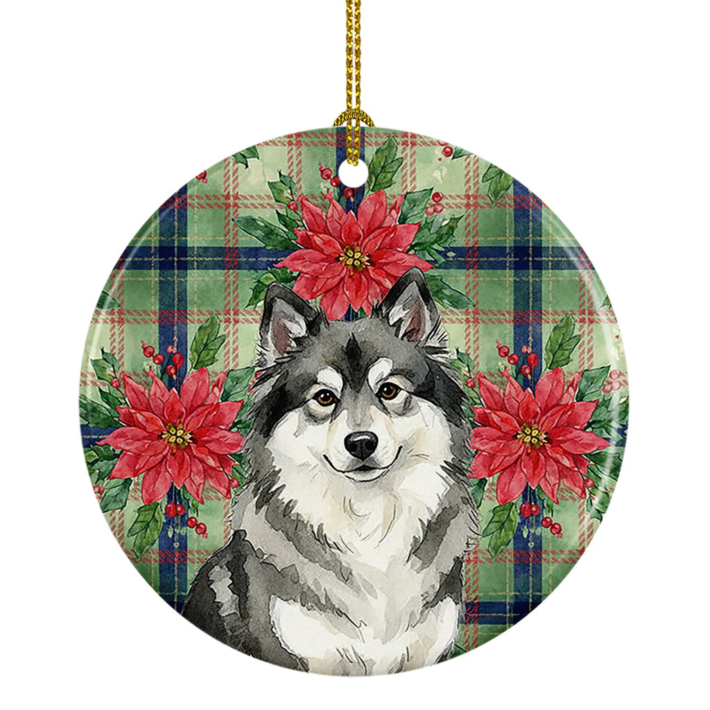 Keeshond Christmas PoinsettIas Ceramic Ornament Christmas Tree Hanging Decorations for Home Christmas Holiday, Party, Gift, 3 in, Multicolor