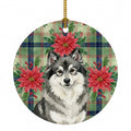 Keeshond Christmas PoinsettIas Ceramic Ornament Christmas Tree Hanging Decorations for Home Christmas Holiday, Party, Gift, 3 in, Multicolor