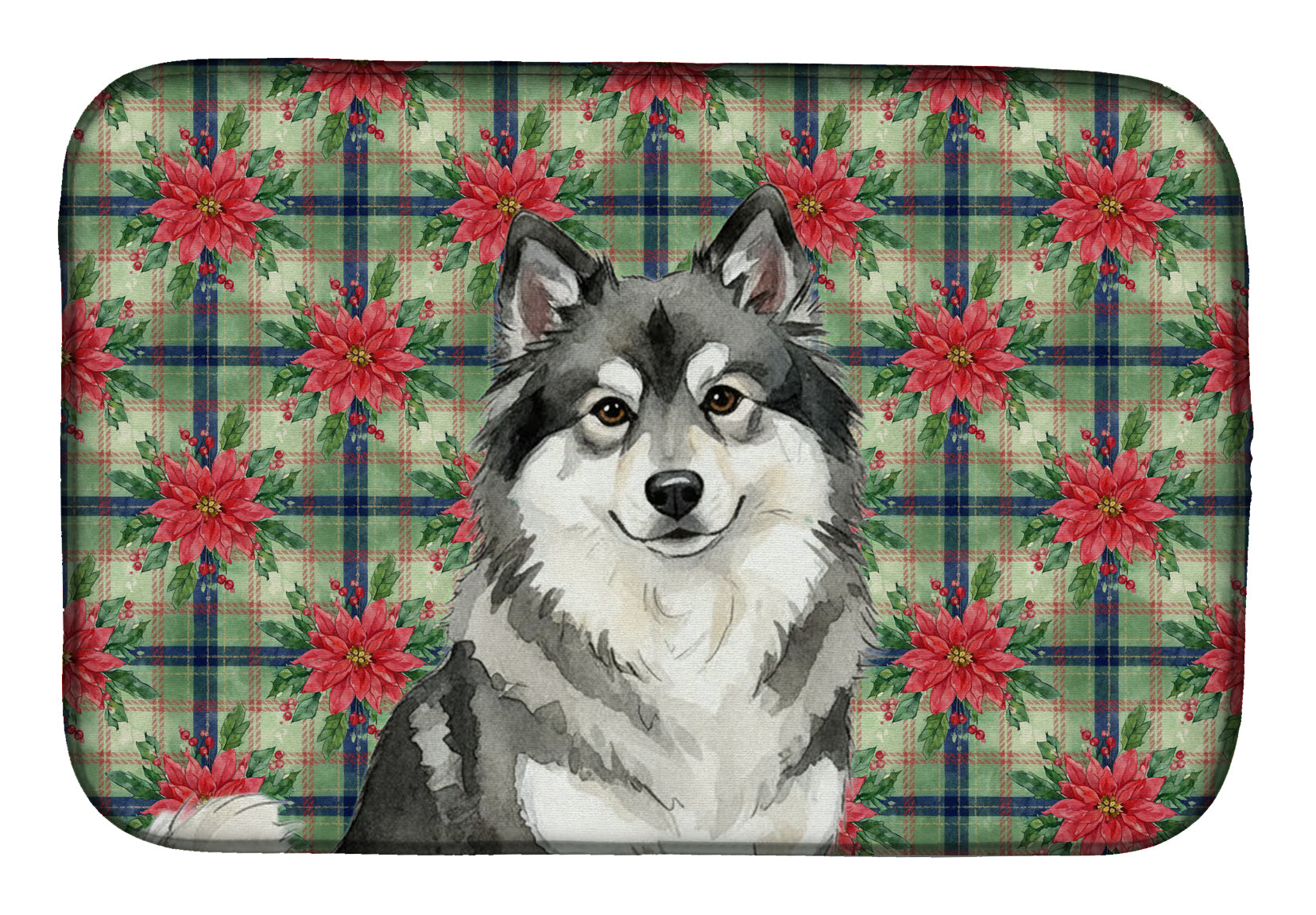 Keeshond Christmas PoinsettIas Dish Drying Mat Absorbent Dish Drying Mat Pad for Kitchen Counter Dish Drainer Mat for Countertop, 14 x 21", Multicolor