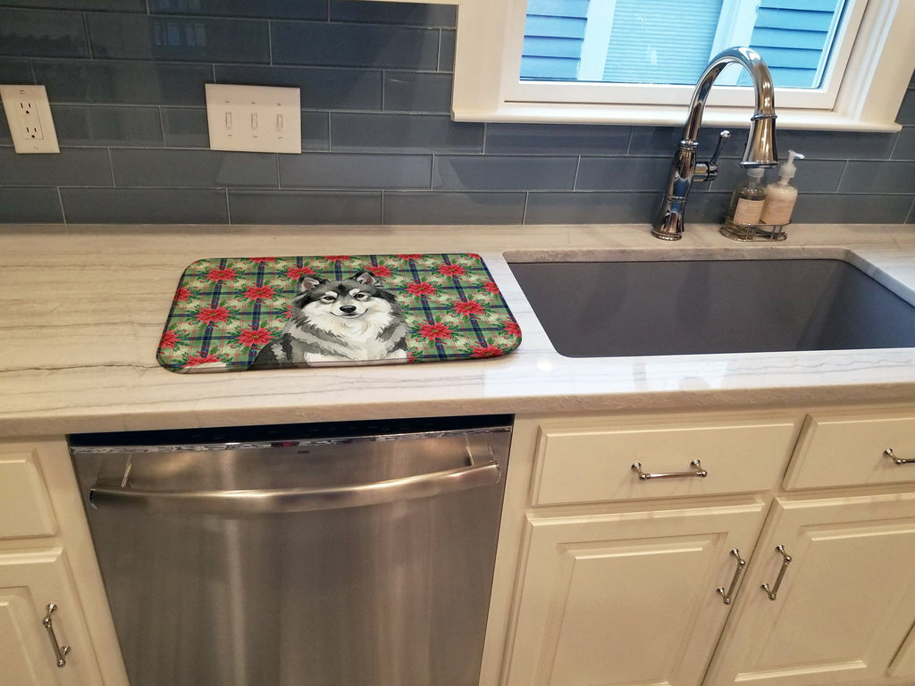 Keeshond Christmas PoinsettIas Dish Drying Mat Absorbent Dish Drying Mat Pad for Kitchen Counter Dish Drainer Mat for Countertop, 14 x 21", Multicolor