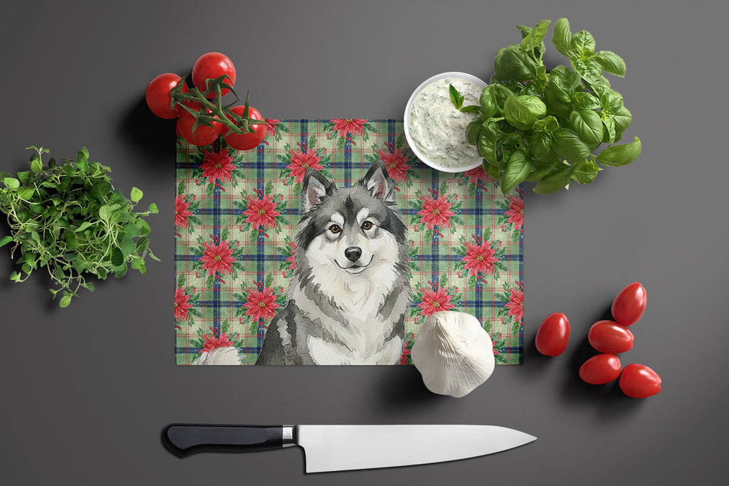 Keeshond Christmas PoinsettIas Cutting Board Tempered Glass Kitchen Cutting Surface, Heat Resistant Chopping, Non-Slip Feet, Food Prep & Serving