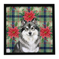 Keeshond Christmas PoinsettIas Framed Metal Print Bathroom, Kitchen, Office, Home Decor Wall Art Ready to Hang, Square, 8X8