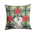 Keeshond Christmas PoinsettIas Decorative Throw Pillow 18x18 Indoor Outdoor Accent Cushion, Fabric Cover with Insert for Sofa, Bed, Porch & Living Room