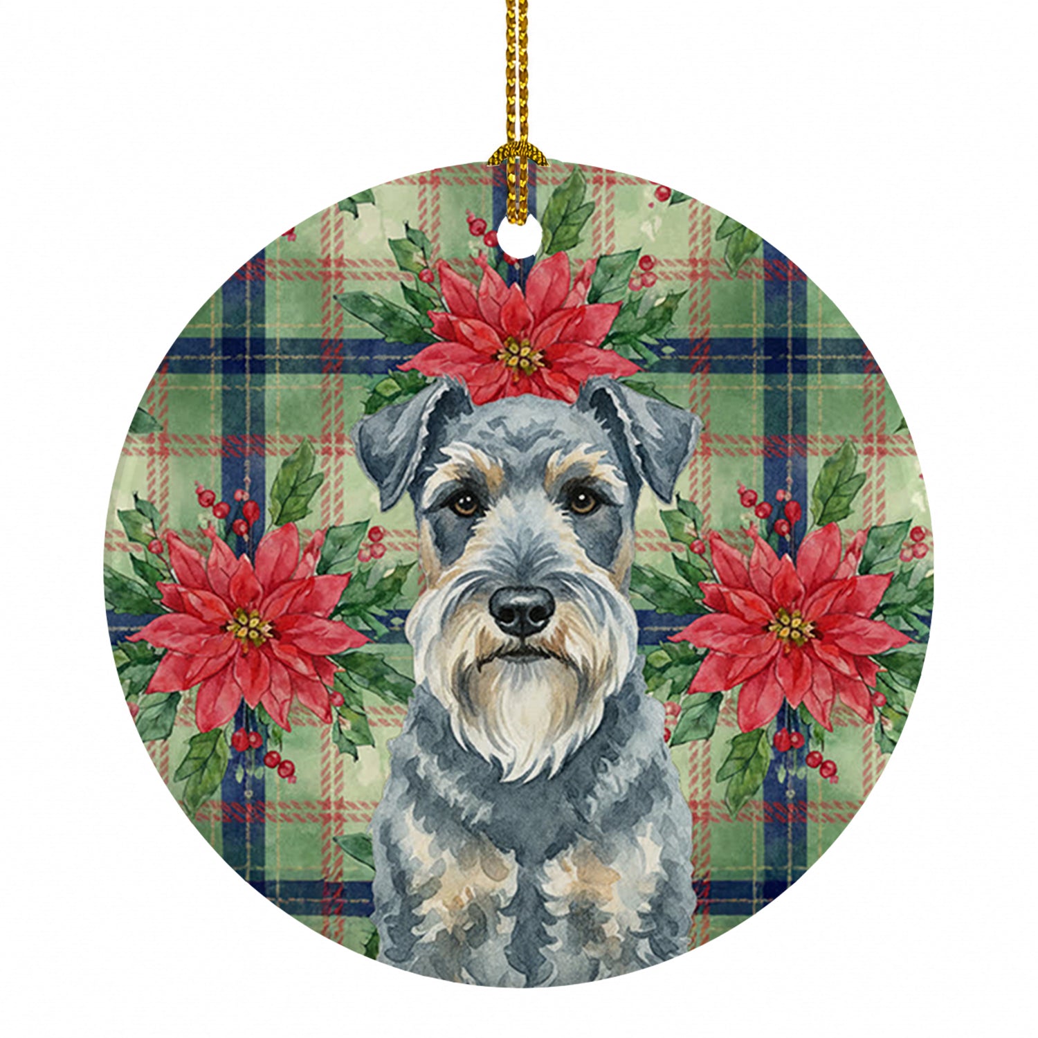 Kerry Blue Terrier Christmas PoinsettIas Ceramic Ornament Christmas Tree Hanging Decorations for Home Christmas Holiday, Party, Gift, 3 in, Multicolor