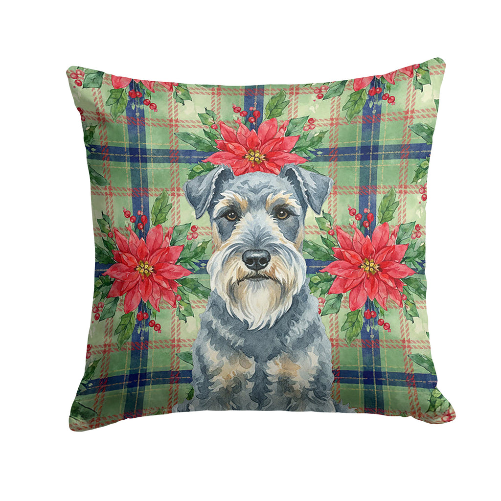 Kerry Blue Terrier Christmas PoinsettIas Decorative Throw Pillow 14x14 Indoor Outdoor Accent Cushion, Fabric Cover with Insert for Sofa, Bed, Porch & Living Room