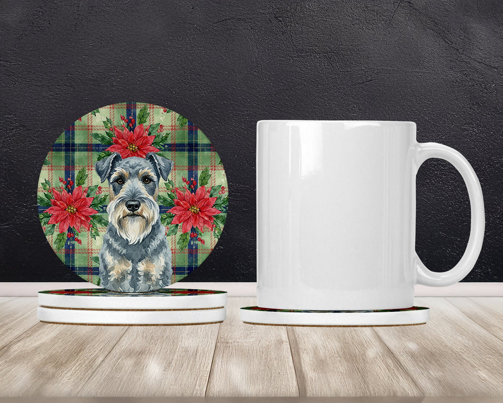 Kerry Blue Terrier Christmas PoinsettIas Large Sandstone Coasters Pack of 4 Absorbent Round Coasters Decor Gifts for Men or Women, 4 in, Multicolor