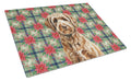 Chocolate Labradoodle Christmas PoinsettIas Cutting Board Tempered Glass Kitchen Cutting Surface, Heat Resistant Chopping, Non-Slip Feet, Food Prep & Serving