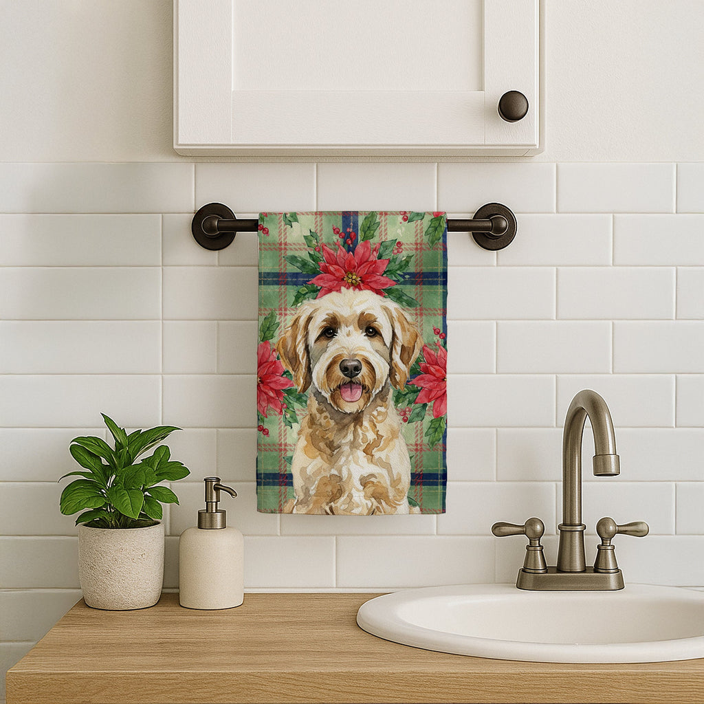 Labradoodle Christmas PoinsettIas Kitchen Towel Velour Plush Front and Cotton Loop Back Machine Washable