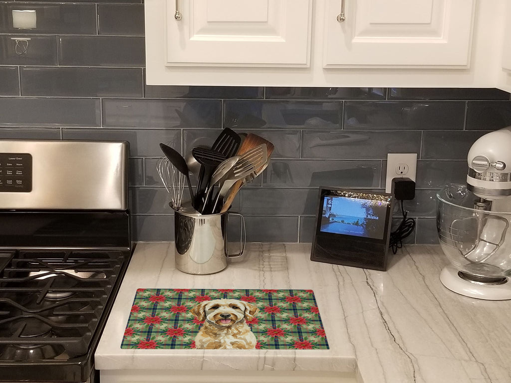Labradoodle Christmas PoinsettIas Cutting Board Tempered Glass Kitchen Cutting Surface, Heat Resistant Chopping, Non-Slip Feet, Food Prep & Serving