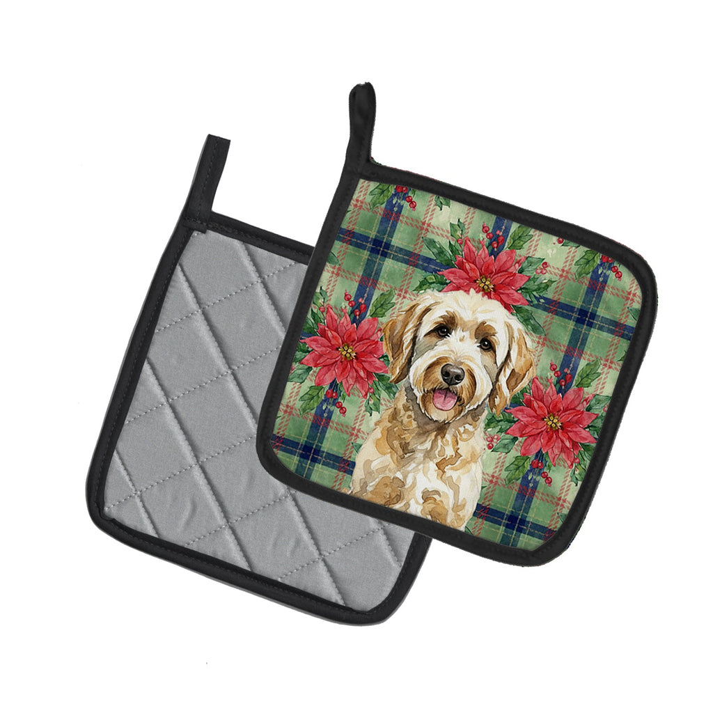 Labradoodle Christmas PoinsettIas Pot Holder Set of 2 Heat Resistant Quilted Hot Pads 7.5 x 7.5 Inch, Insulated Kitchen Trivets for Cooking & Baking