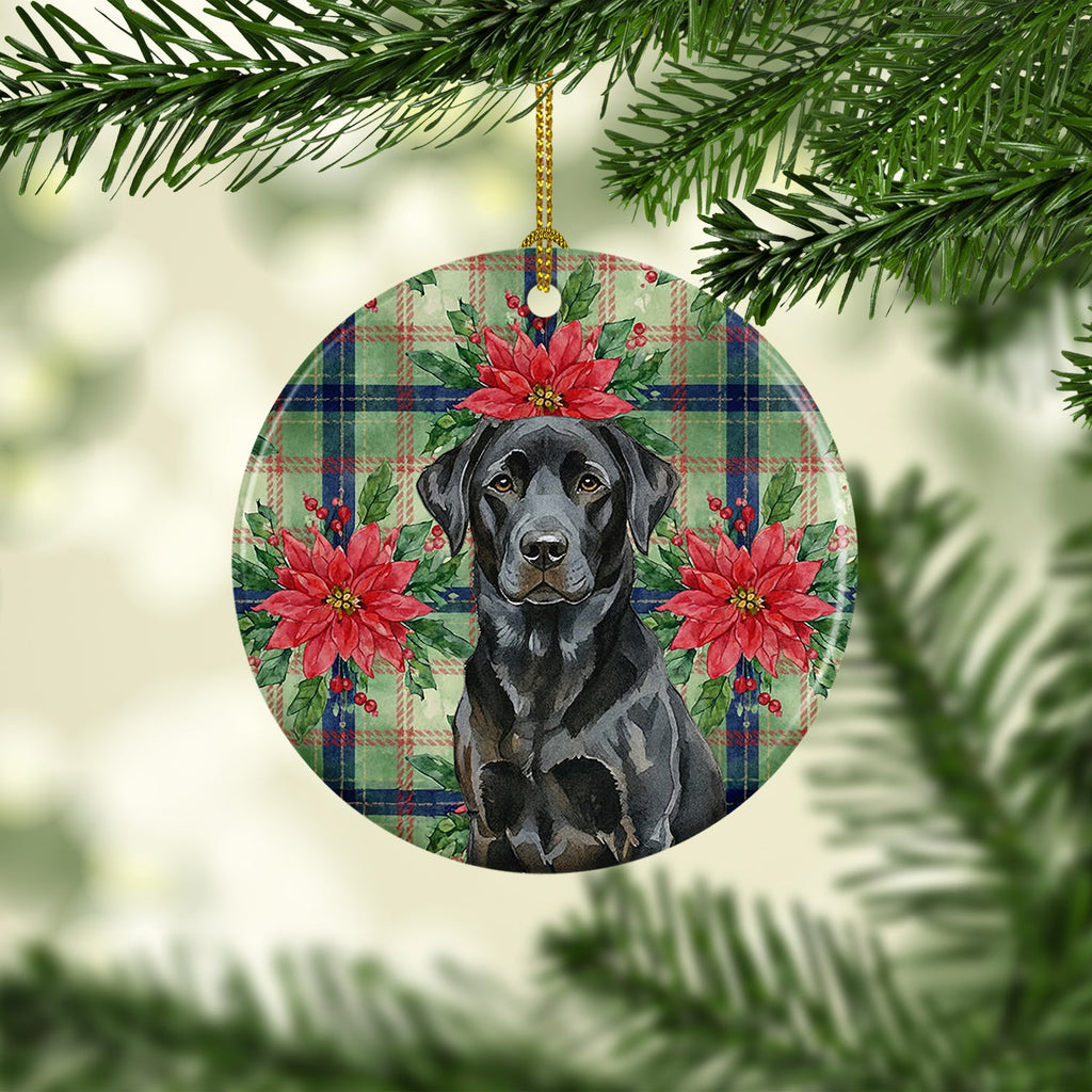 Black Labrador Retriever Christmas PoinsettIas Ceramic Ornament Christmas Tree Hanging Decorations for Home Christmas Holiday, Party, Gift, 3 in, Multicolor