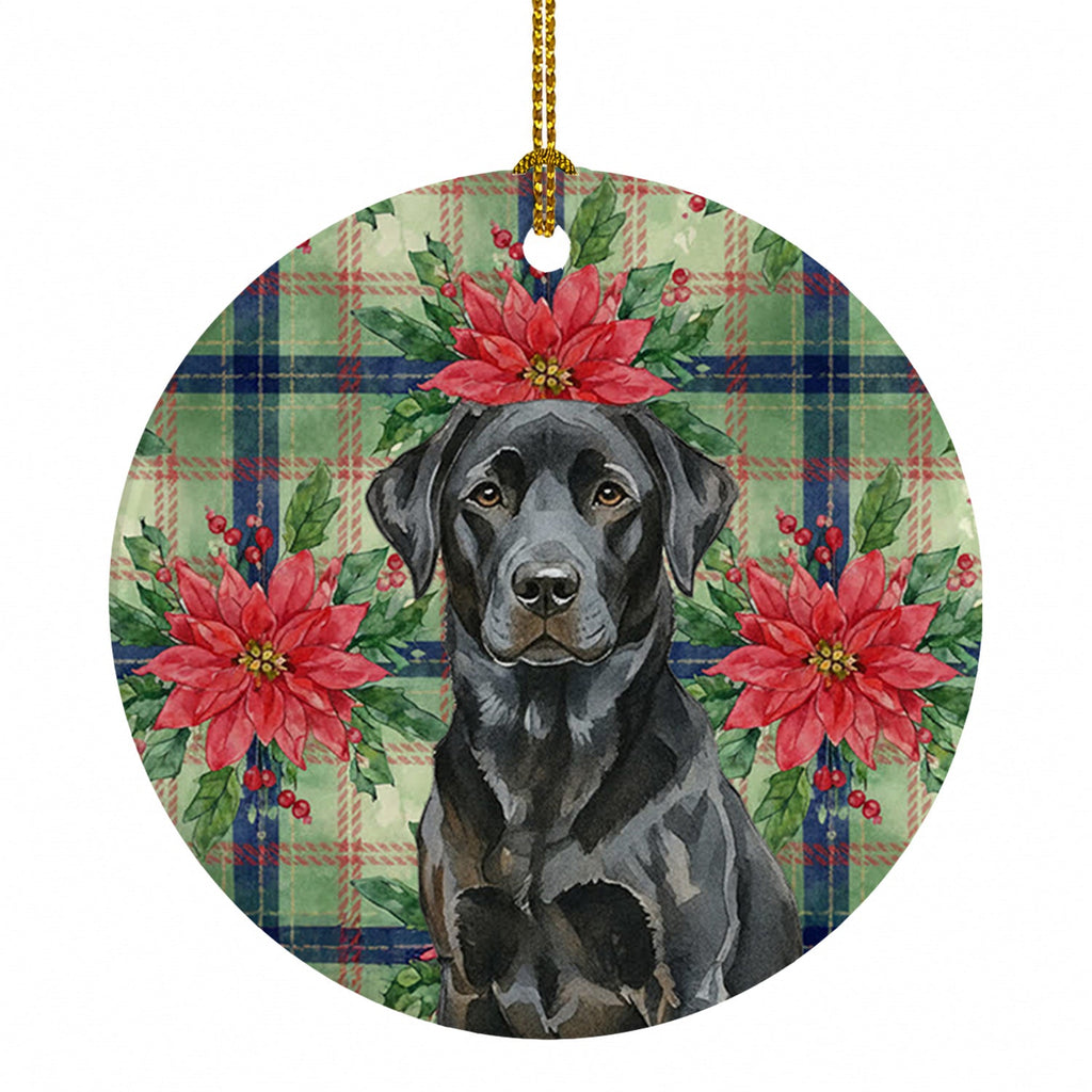 Black Labrador Retriever Christmas PoinsettIas Ceramic Ornament Christmas Tree Hanging Decorations for Home Christmas Holiday, Party, Gift, 3 in, Multicolor