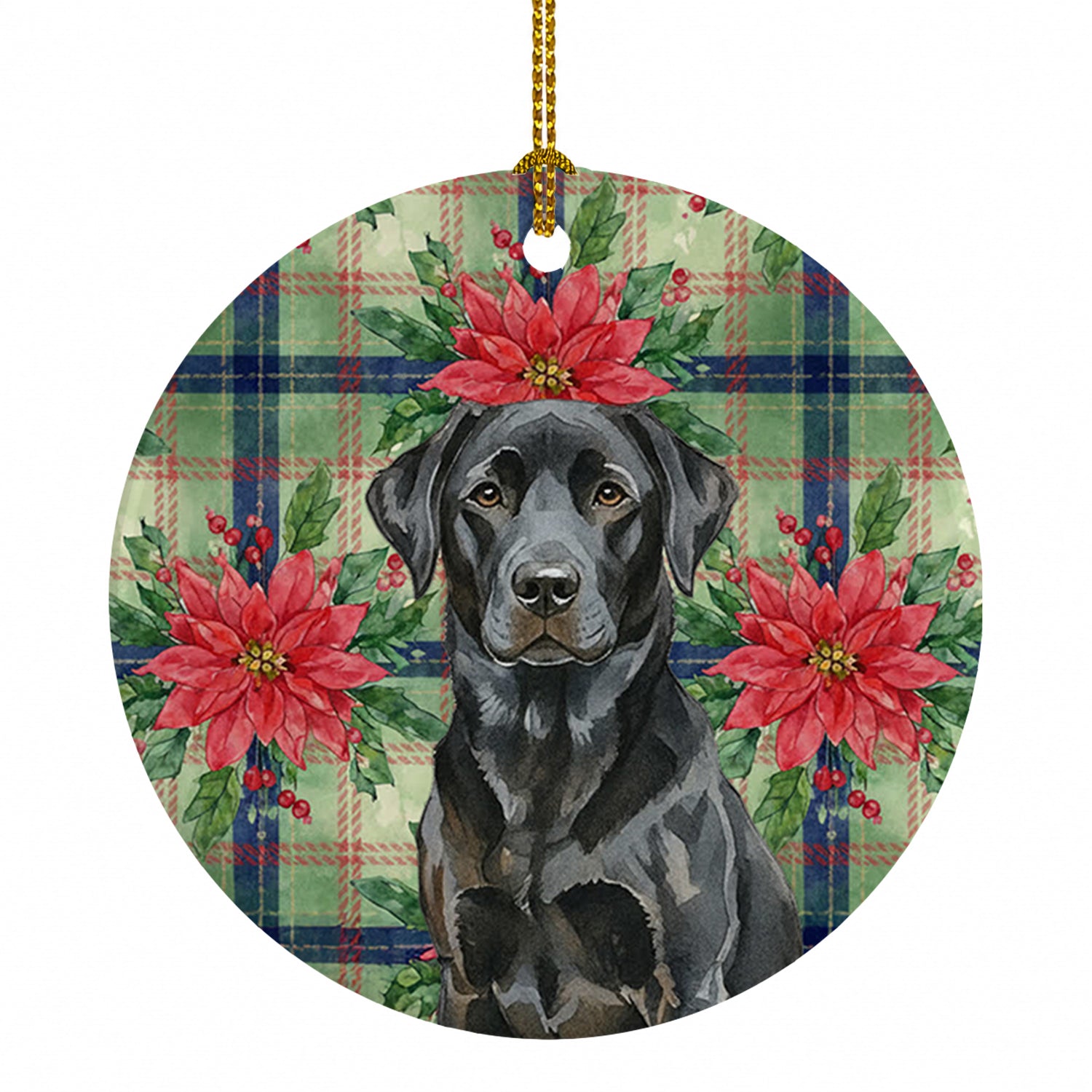Black Labrador Retriever Christmas PoinsettIas Ceramic Ornament Christmas Tree Hanging Decorations for Home Christmas Holiday, Party, Gift, 3 in, Multicolor