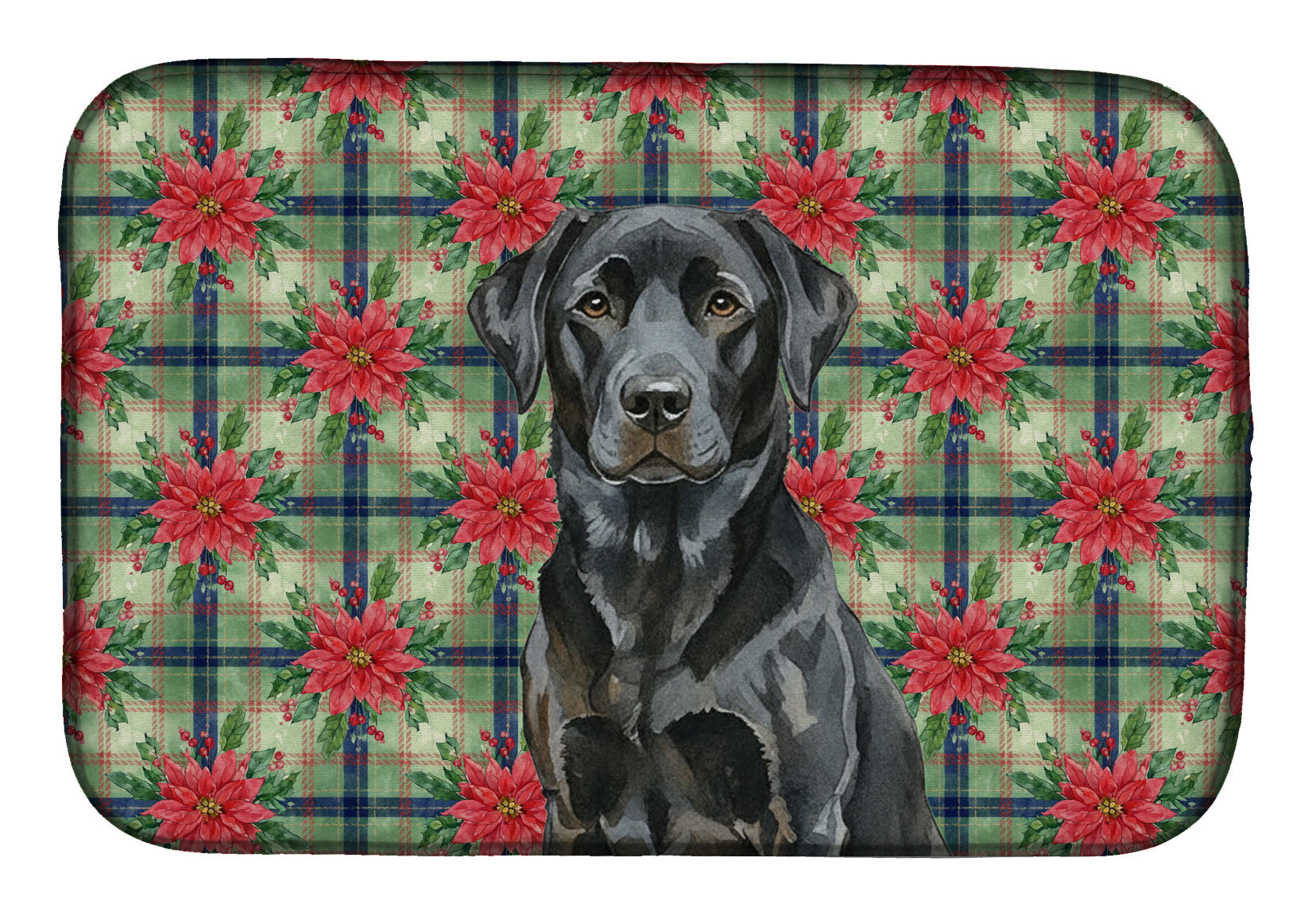Black Labrador Retriever Christmas PoinsettIas Dish Drying Mat Absorbent Dish Drying Mat Pad for Kitchen Counter Dish Drainer Mat for Countertop, 14 x 21", Multicolor