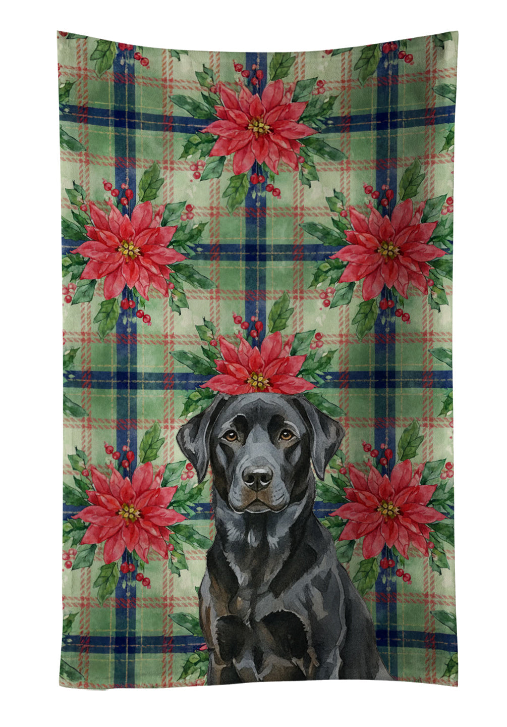 Black Labrador Retriever Christmas PoinsettIas Kitchen Towel Velour Plush Front and Cotton Loop Back Machine Washable