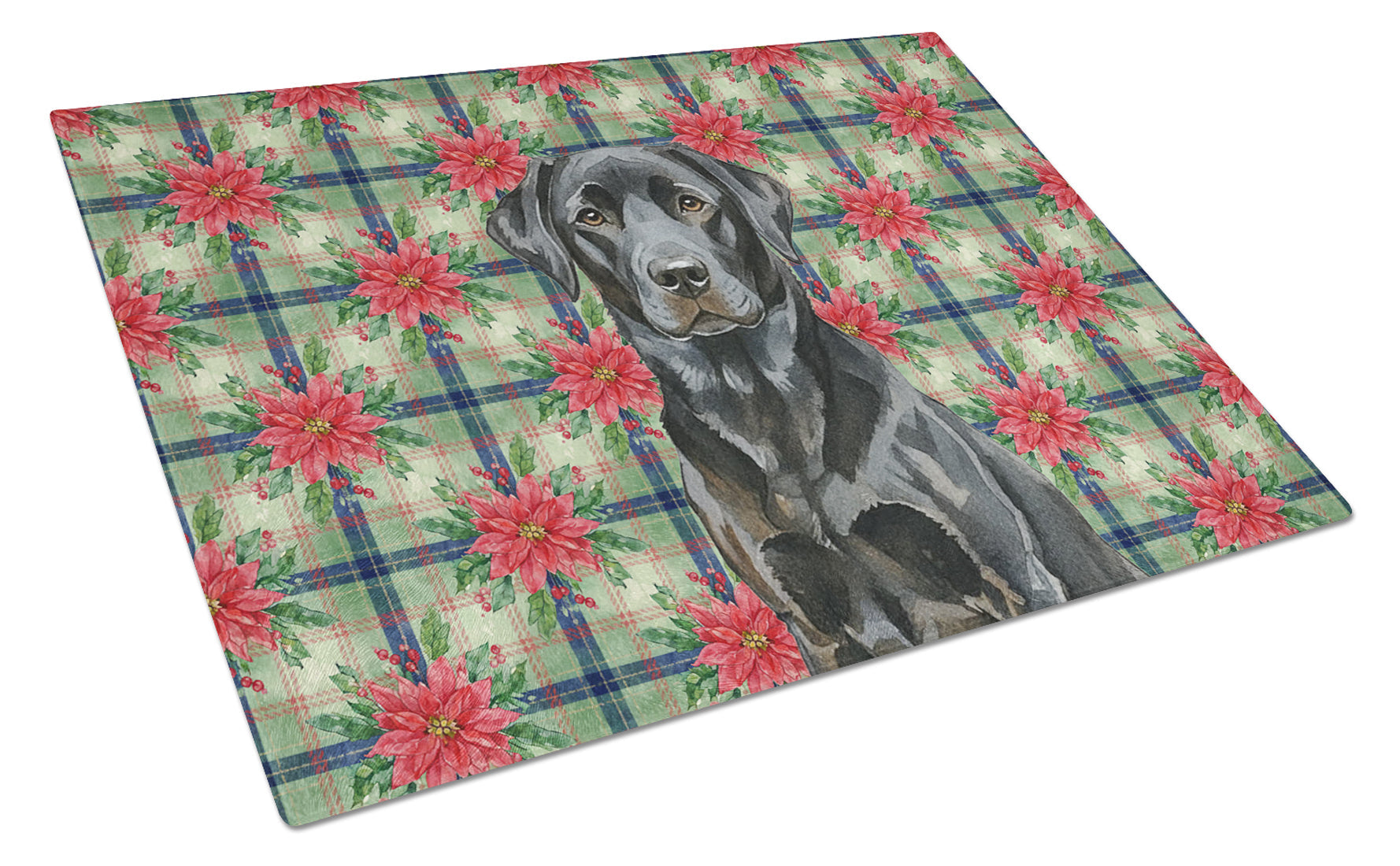 Black Labrador Retriever Christmas PoinsettIas Cutting Board Tempered Glass Kitchen Cutting Surface, Heat Resistant Chopping, Non-Slip Feet, Food Prep & Serving