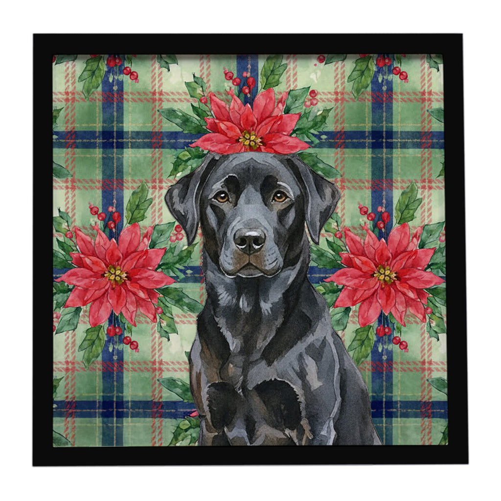 Black Labrador Retriever Christmas PoinsettIas Framed Metal Print Bathroom, Kitchen, Office, Home Decor Wall Art Ready to Hang, Square, 8X8