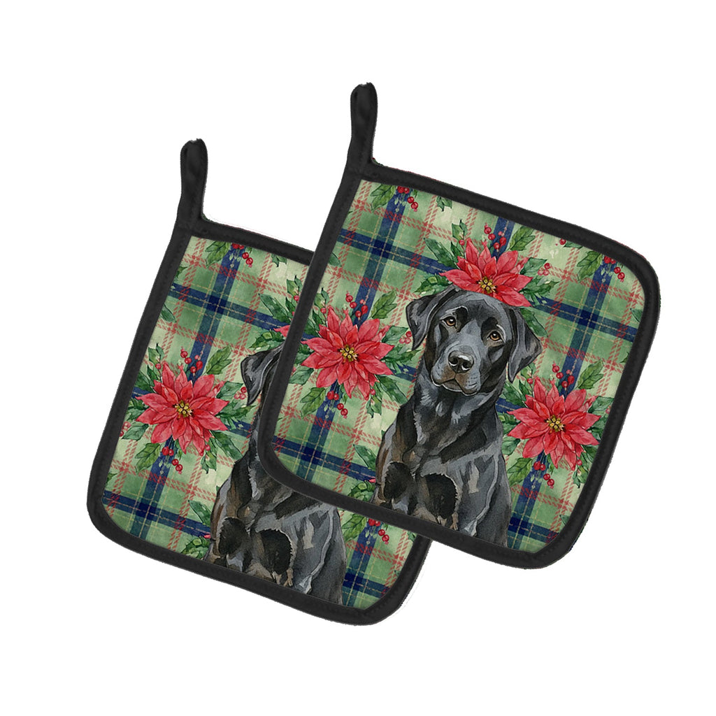 Black Labrador Retriever Christmas PoinsettIas Pot Holder Set of 2 Heat Resistant Quilted Hot Pads 7.5 x 7.5 Inch, Insulated Kitchen Trivets for Cooking & Baking