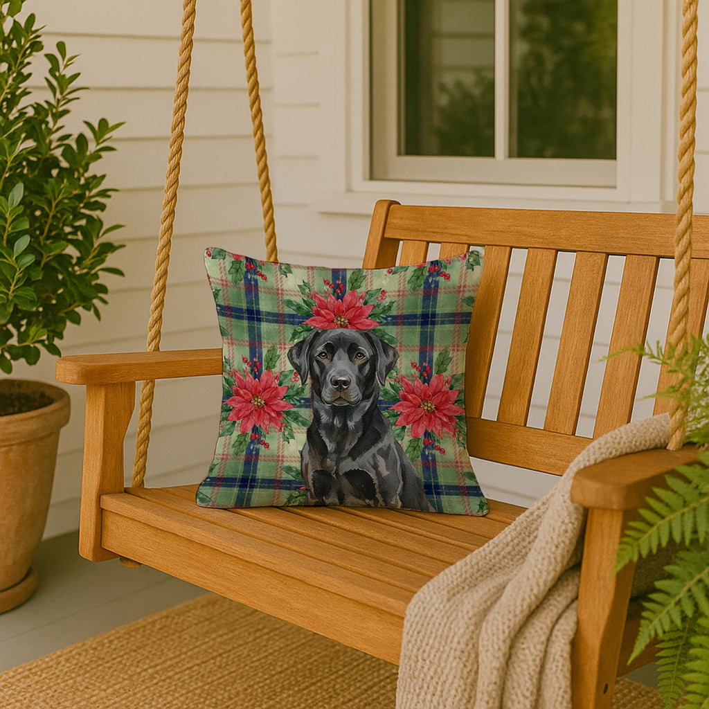Black Labrador Retriever Christmas PoinsettIas Decorative Throw Pillow 18x18 Indoor Outdoor Accent Cushion, Fabric Cover with Insert for Sofa, Bed, Porch & Living Room