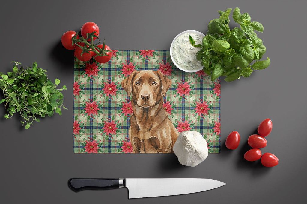 Chocolate Labrador Retriever Christmas PoinsettIas Cutting Board Tempered Glass Kitchen Cutting Surface, Heat Resistant Chopping, Non-Slip Feet, Food Prep & Serving
