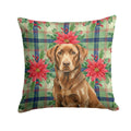 Chocolate Labrador Retriever Christmas PoinsettIas Decorative Throw Pillow 18x18 Indoor Outdoor Accent Cushion, Fabric Cover with Insert for Sofa, Bed, Porch & Living Room