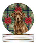 Chocolate Labrador Retriever Christmas PoinsettIas Large Sandstone Coasters Pack of 4 Absorbent Round Coasters Decor Gifts for Men or Women, 4 in, Multicolor