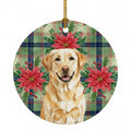 Yellow Labrador Retriever Christmas PoinsettIas Ceramic Ornament Christmas Tree Hanging Decorations for Home Christmas Holiday, Party, Gift, 3 in, Multicolor