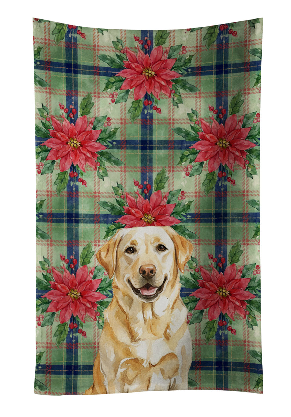 Yellow Labrador Retriever Christmas PoinsettIas Kitchen Towel Velour Plush Front and Cotton Loop Back Machine Washable
