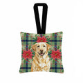 Yellow Labrador Retriever Christmas PoinsettIas Hanging Square Fabric Ornament 3.5 � 3.5 Decorative Door-Knob & Tree Hanger, Soft Fabric